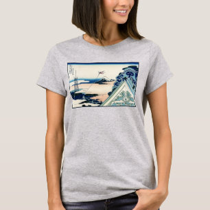 Camiseta Vista del templo Honganji del monte Fuji Grabado e