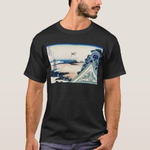 Camiseta Vista del templo Honganji del Monte Fuji Grabado e
