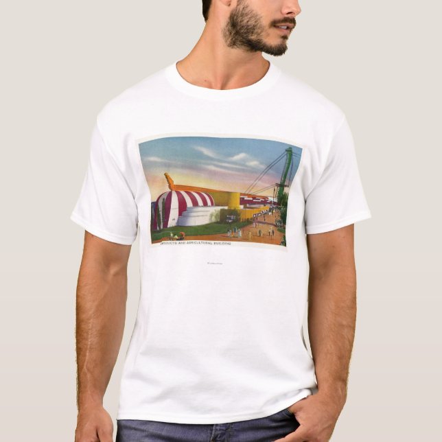 Camiseta Vista exterior de la comida y del edificio (Anverso)