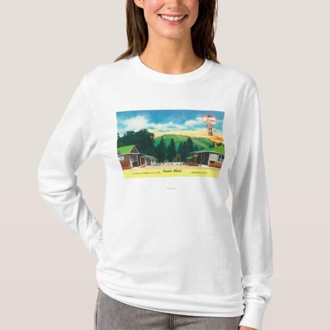 Camiseta Vista exterior del Rambi MotelLakehead, CA (Anverso)