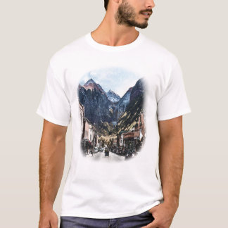Camiseta Vista gráfica de la calle de un pueblo de montaña 