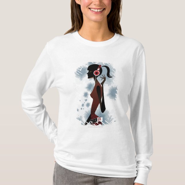 Camiseta Vista lateral de la música que escucha de la mujer (Anverso)