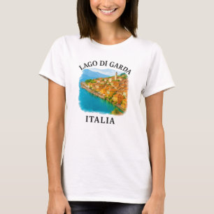 Camiseta Vista panorámica de la acuarela Lago di Garda Ital