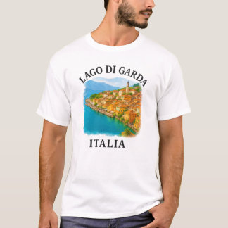 Camiseta Vista panorámica de la acuarela Lago di Garda Ital