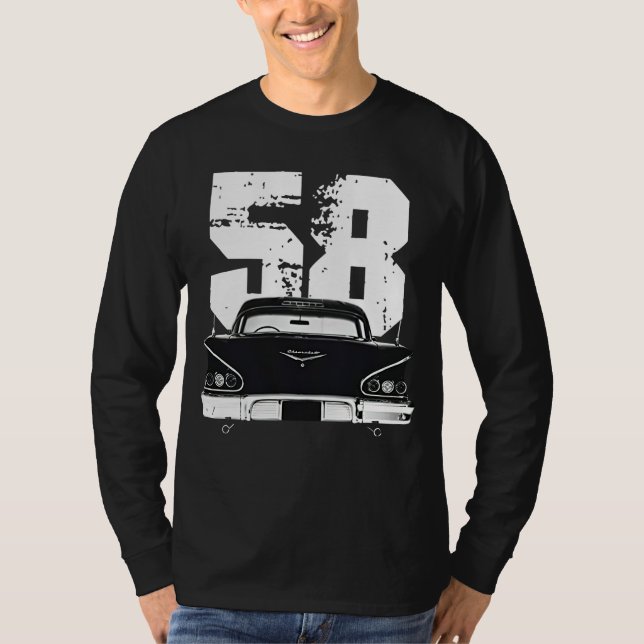 Camiseta Vista posterior de Impala Chevy 1958 con silueta d (Anverso)