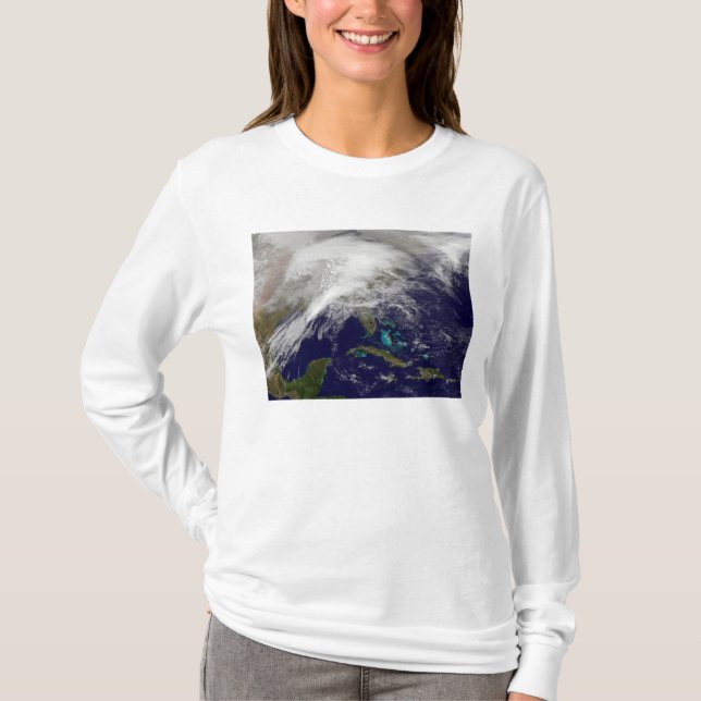 Camiseta Vista satelital de una enorme tormenta de invierno (Anverso)