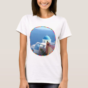 Camiseta Vistas de la Iglesia en Santorini, Grecia