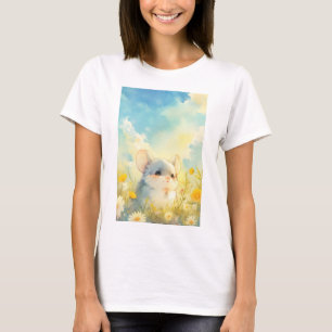 Camiseta Vistazo alegre de Chinchilla a flores silvestres