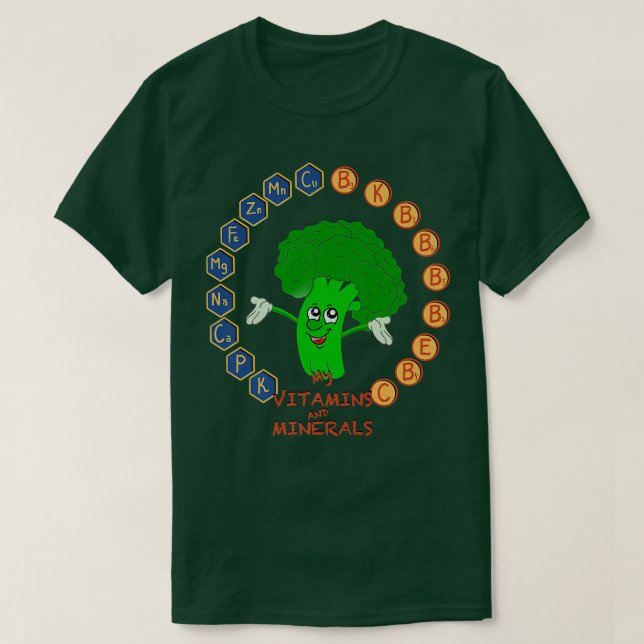 Camiseta Vitaminas de brócoli y minerales, vegetarianos más (Diseño del anverso)
