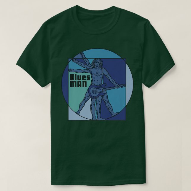 Camiseta Vitruvian Man as Blues Man playing Electrified Gui (Diseño del anverso)