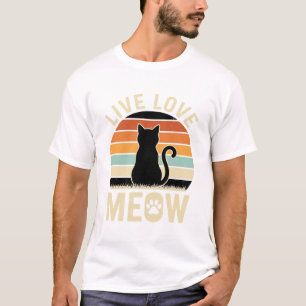 Camiseta Viva Ama Meow Diseño Antiguo de Gato Atardecer_1