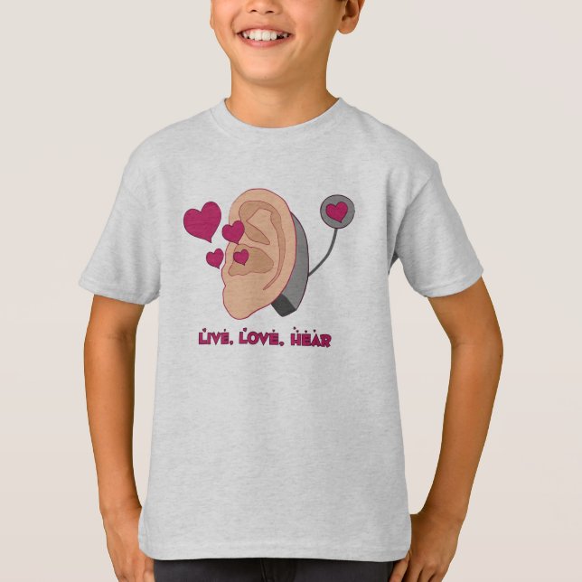 Camiseta Viva, ame, oiga a los niños T (Anverso)