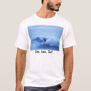 Camiseta Viva, ame, practique surf