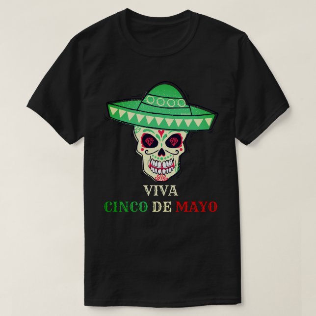 Camiseta VIVA CINCO DE MAYO fiesta de cráneo divertido idea (Diseño del anverso)
