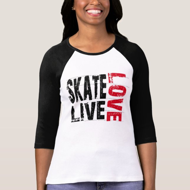 Camiseta viva del amor del patín de las mujeres (Anverso)
