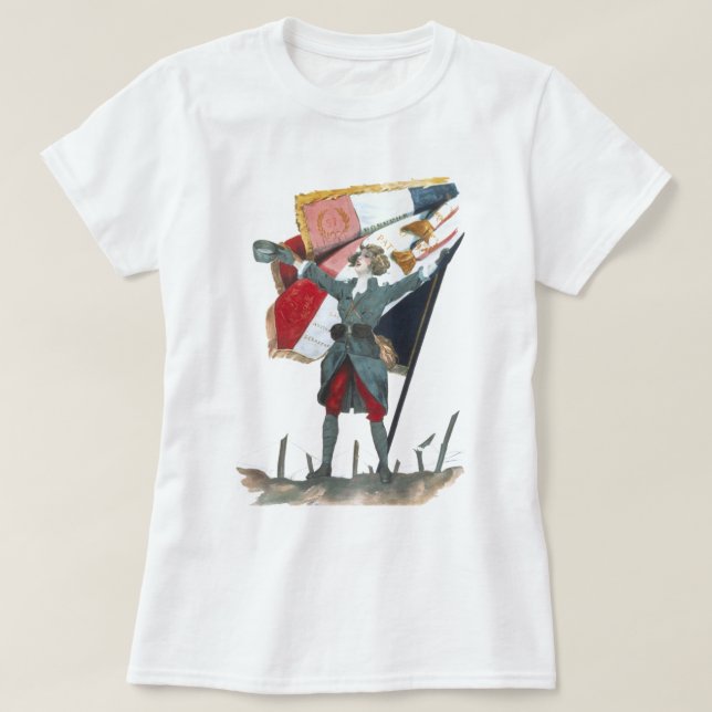 Camiseta Viva la Francia Feminist Military Uniform y Bander (Diseño del anverso)