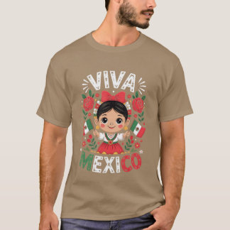 Camiseta Viva Meico Meican Girl Flag Independence Day Girls