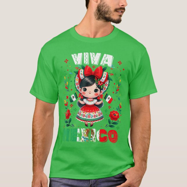 Camiseta Viva Meico Meican Girl Flag Independence Day Girls (Anverso)