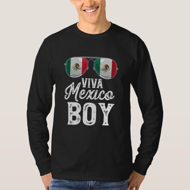 Camiseta Viva Mexico Boy Sunglasses Mexican Flag Pride (Anverso)