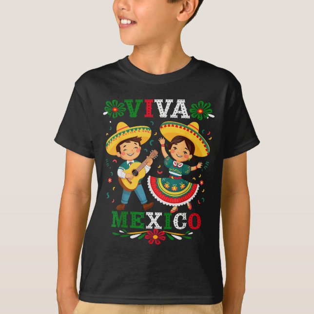 Camiseta Viva Mexico Cute Cartoon Mexican Boy &amp; Girl In (Anverso)