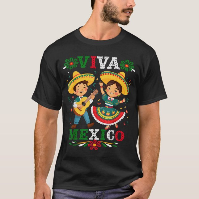 Camiseta Viva Mexico Cute Cartoon Mexican Boy &amp; Girl In (Anverso)