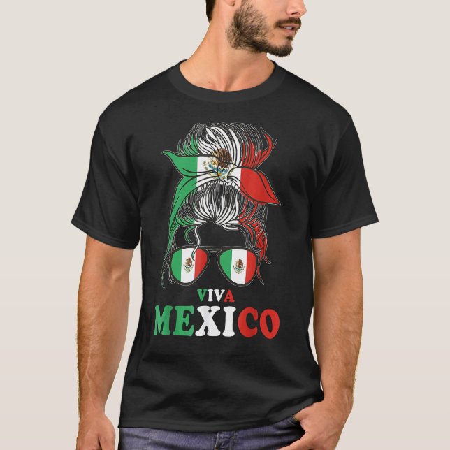 Camiseta Viva México desordenado bollo bandera mexicana Cin (Anverso)