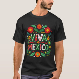 Camiseta Viva México Día de la Independencia de México Flor