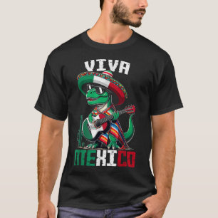 Camiseta Viva México guitarra dinosauria Fiesta de bandera