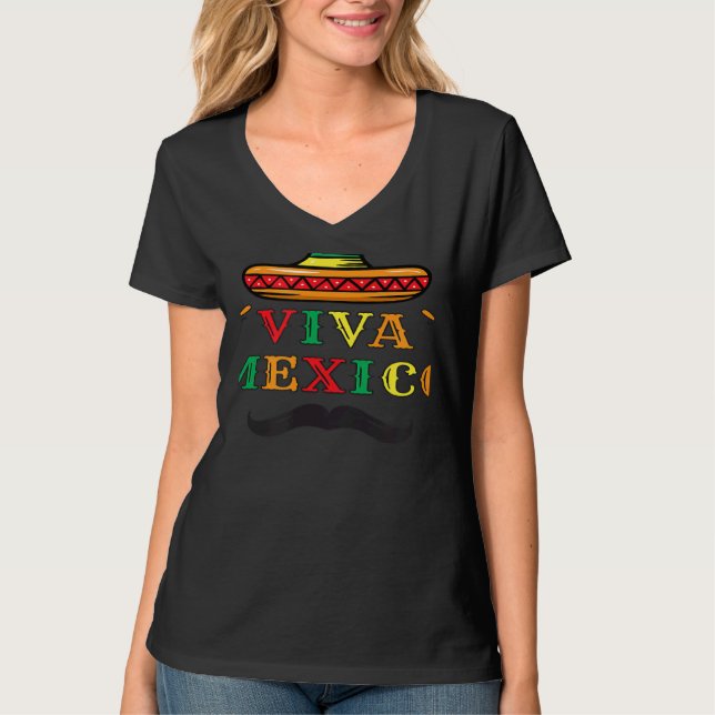Camiseta Viva Mexico Let's Fiesta Mexican maracas sombrero  (Anverso)