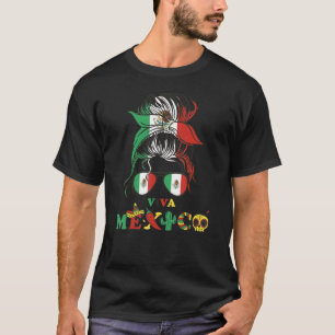 Camiseta Viva México Messy Bun Bandera Mexicana Hispanic He