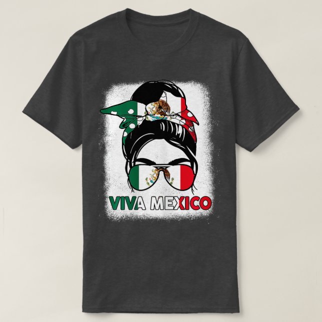 Camiseta Viva Mexico Messys Bun Con Bandana Y Glasses Mex (Diseño del anverso)