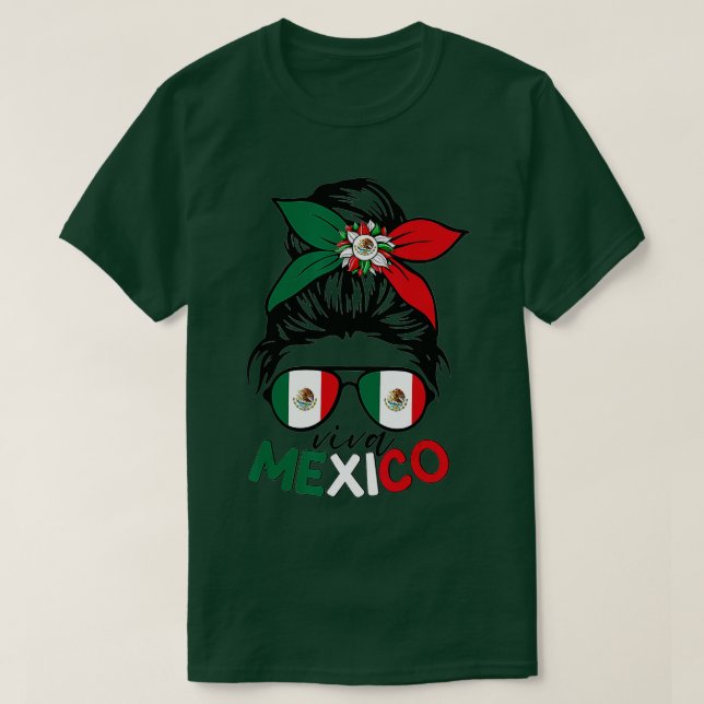Camiseta Viva Mexico Messys Bun Con Bandana Y Glasses Mex (Diseño del anverso)