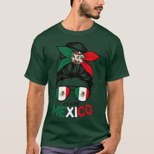 Camiseta Viva Mexico Messys Bun Con Bandana Y Glasses Mex