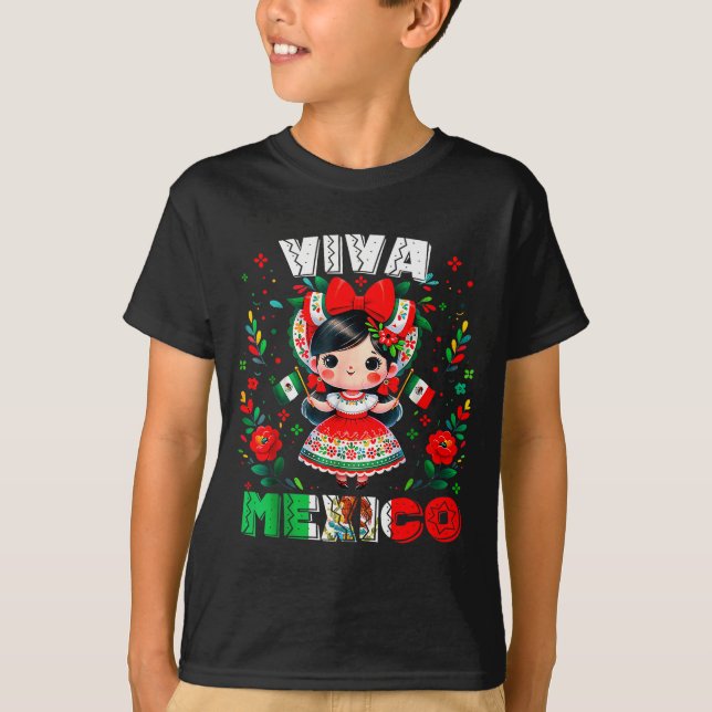 Camiseta Viva Mexico Mexican Girl Flag Independence Day Gir (Anverso)