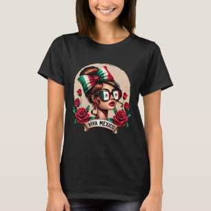 Camiseta Viva México Mujeres Con Gafas De Sol Bandera Mexic