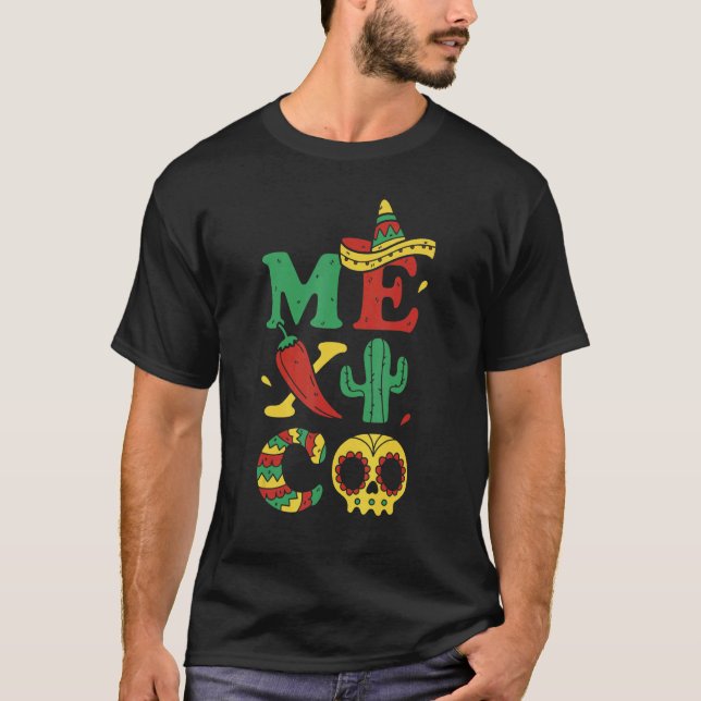Camiseta Viva México Papel rojo Gorra mexicano Cactus mexic (Anverso)