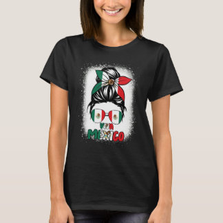 Camiseta Viva Mexico  Women Messy Bun Hair Mexican Flag Pri