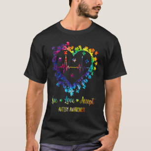 Camiseta Vive Ama Acepta Conciencia del Autismo Corazón Bea