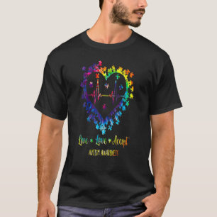 Camiseta Vive Ama Acepta Conciencia del Autismo Corazón de