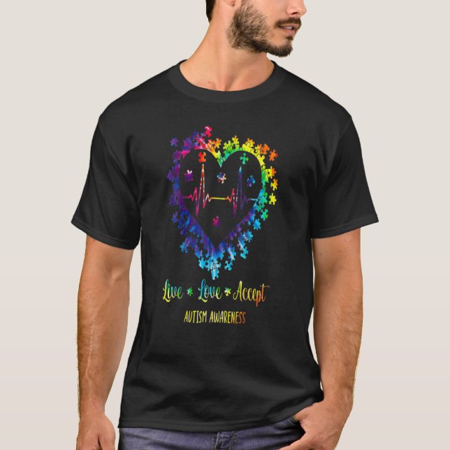 Camiseta Vive Ama Acepta Conciencia del Autismo Corazón de  (Anverso)