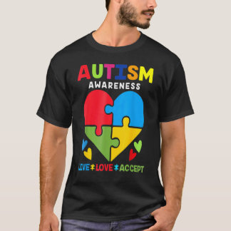 Camiseta Vive Ama Acepta Conciencia del Autismo Papá Mamá A