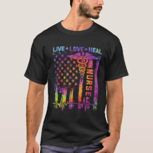 Camiseta Vive Ama Sana Bandera Estadounidense US Latido Enf