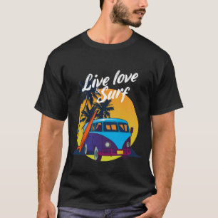 Camiseta Vive Ama & Surf Retro Surf Van Vida de Playa Gráfi
