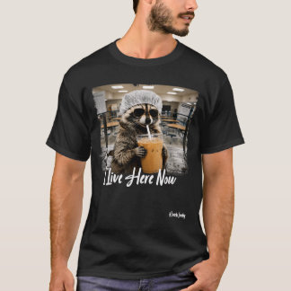 Camiseta Vive aquí ahora Mapache Señora del almuerzo Primer