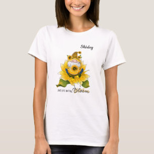 Camiseta "Vive la vida en plena floración" Gnomo/Girasoles 