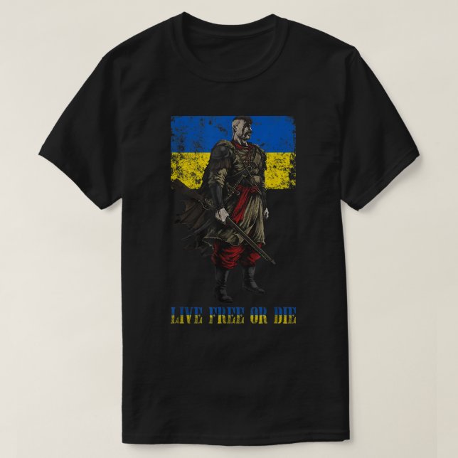 Camiseta vive libre o muere cossack warrior bandera de ucra (Diseño del anverso)