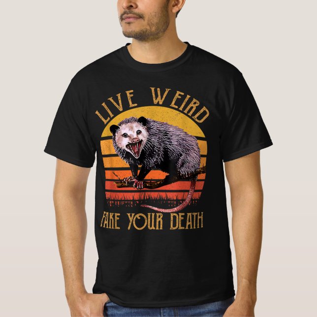 Camiseta Vive Rara Falsa Tu Muerte Opossum Gatos Feo Retro (Anverso)