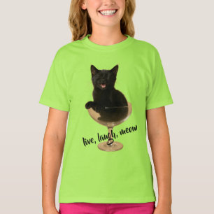 Camiseta Vive Ríe Miau - Gato Negro Divertido