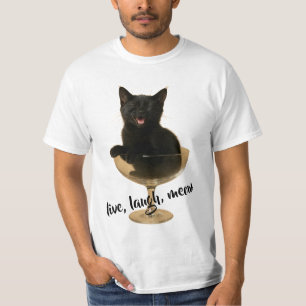 Camiseta Vive Ríe Miau - Gato Negro Divertido