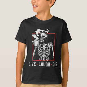 Camiseta Vive Ríe Muere Funny Halloween Café Esqueleto Papá